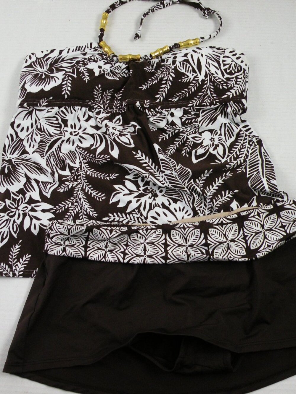 NWT Coco Reef Brown Tankini Swimsuit Gold Bamboo Beads 32D/34D (10)